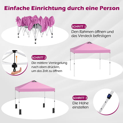 3 x 3 m Pink Pop-Up Pavilion with Sandbags & Stakes