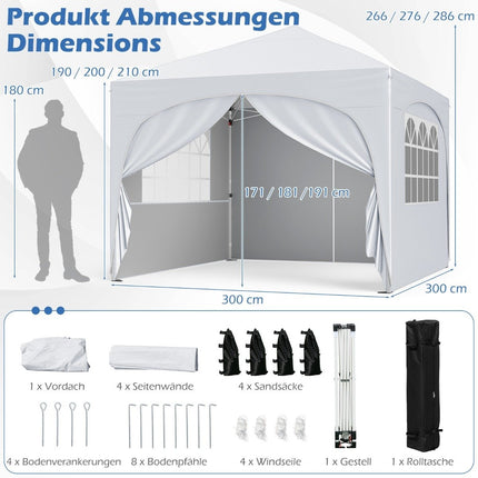 3x3 m Pop-Up Canopy Tent with 4 Removable Walls