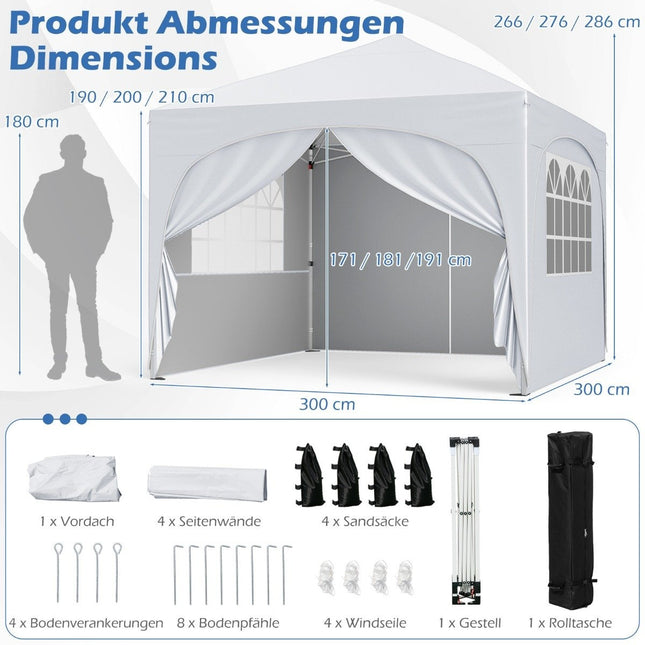 3x3 m Pop-Up Canopy Tent with 4 Removable Walls