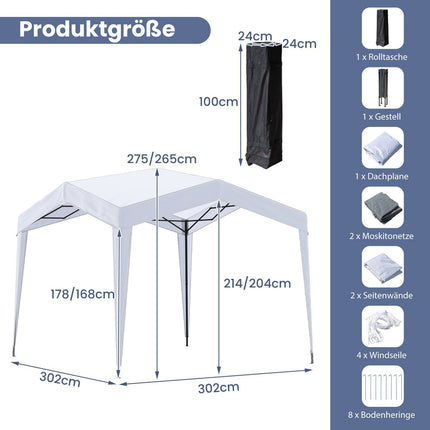 3x3 m Pop-Up Gazebo, Waterproof, Includes Bag & Stakes