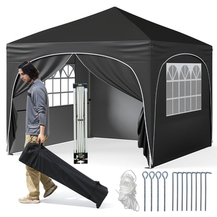 3x3 m Pop-Up Gazebo with 4 Removable Walls, Black