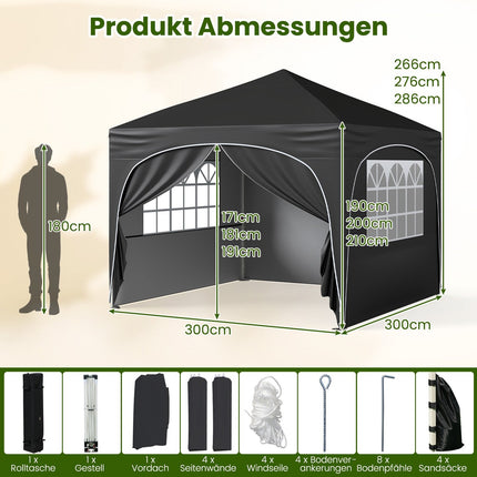 3x3 m Pop-Up Gazebo with 4 Removable Walls, Black