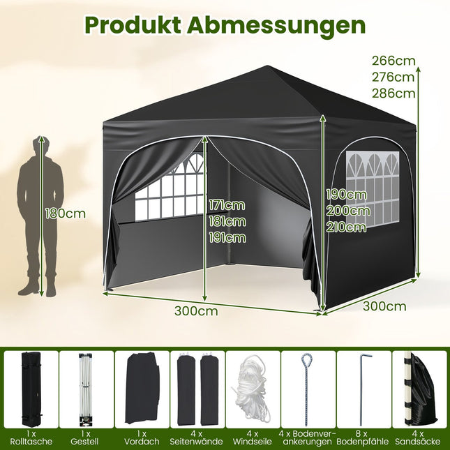 3x3 m Pop-Up Gazebo with 4 Removable Walls, Black