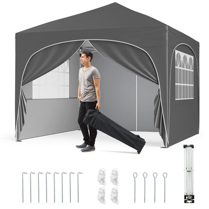 3x3 m Pop-Up Gazebo with 4 Removable Walls, Grey
