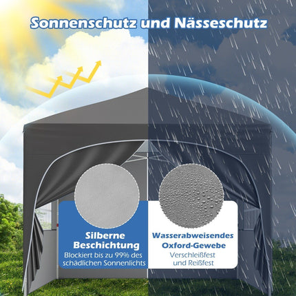3x3 m Pop-Up Gazebo with 4 Removable Walls, Grey