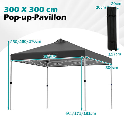 3 x 3 m Pop-Up Pavilion with Sandbags & Stakes, Black