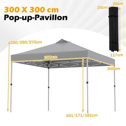 3 x 3 m Pop-Up Pavilion with Sandbags & Stakes, Gray