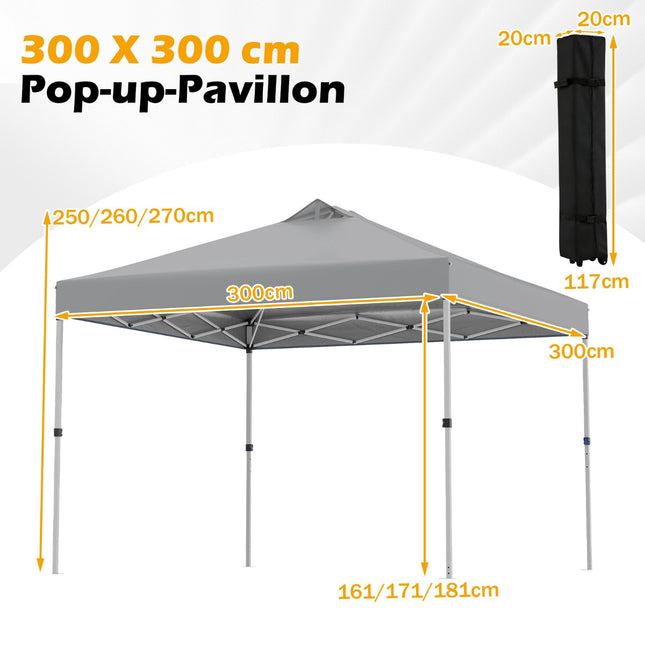 3 x 3 m Pop-Up Pavilion with Sandbags & Stakes, Gray