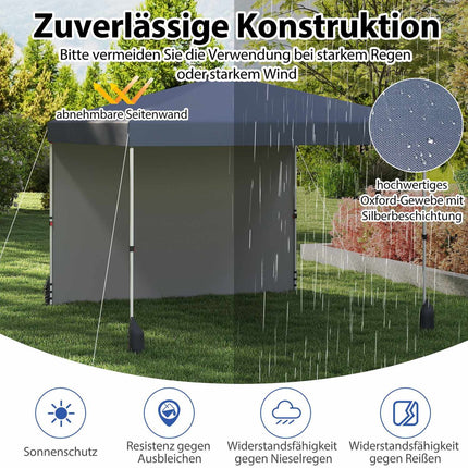 3 x 3 m Pop-Up Pavilion with Sidewall, Portable, Grey