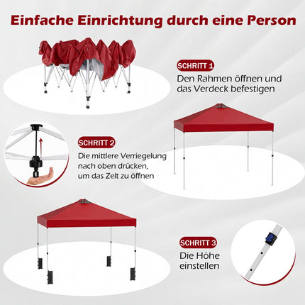 3 x 3 m Red Pop-Up Pavilion with Sandbags & Stakes