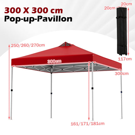 3 x 3 m Red Pop-Up Pavilion with Sandbags & Stakes