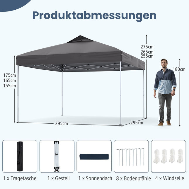 3x3m Waterproof Pop-Up Gazebo, UV 50+ Grey