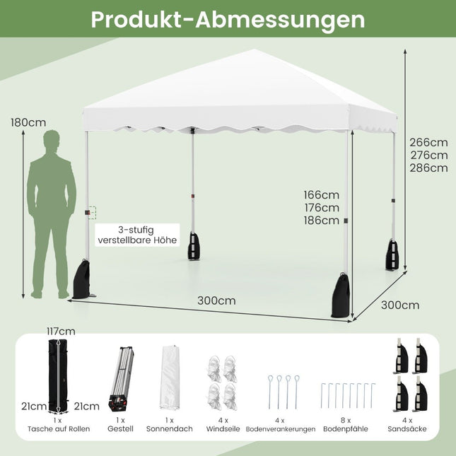 3x3 m Waterproof Pop-Up Pavilion Tent with Roll Bag