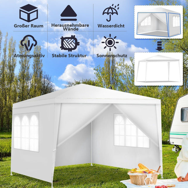 3x3m garden tent with 4 removable side walls & windows ideal for weddings
