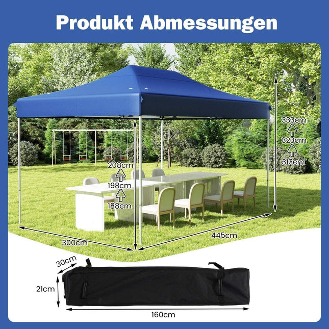 3 x 4.5 m Pop-Up Pavilion with Wheels & Adjustable Height
