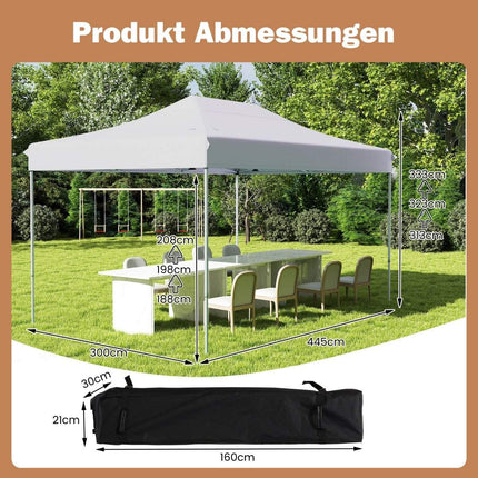 3 x 4.5 m Pop-Up Pavilion with Wheels & Ropes, White