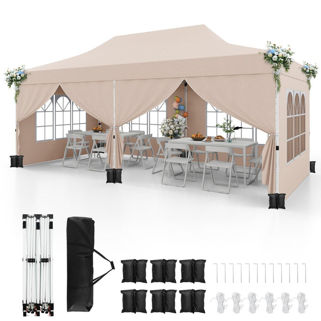 3x6m Beige Pop-Up Pavilion with Removable Sides