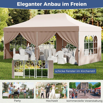 3x6m Beige Pop-Up Pavilion with Removable Sides