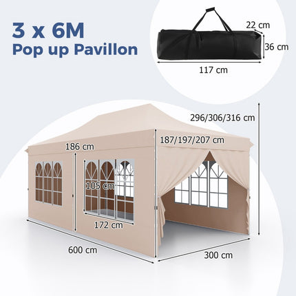 3x6m Beige Pop-Up Pavilion with Removable Sides