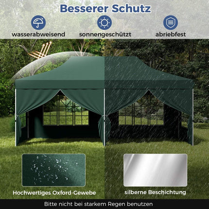3x6m Green Pop-Up Canopy Tent with 6 Removable Walls