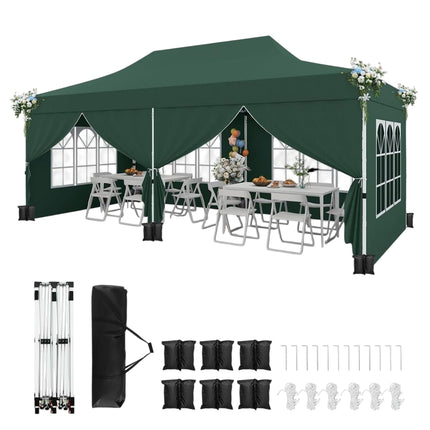 3x6m Green Pop-Up Canopy Tent with 6 Removable Walls