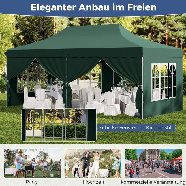 3x6m Green Pop-Up Canopy Tent with 6 Removable Walls