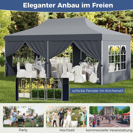3x6m Grey Pop-Up Canopy Tent with 6 Removable Walls