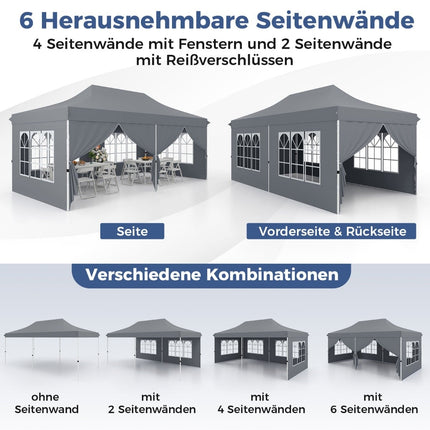 3x6m Grey Pop-Up Canopy Tent with 6 Removable Walls