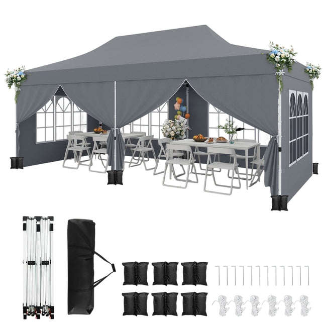 3x6m Grey Pop-Up Canopy Tent with 6 Removable Walls