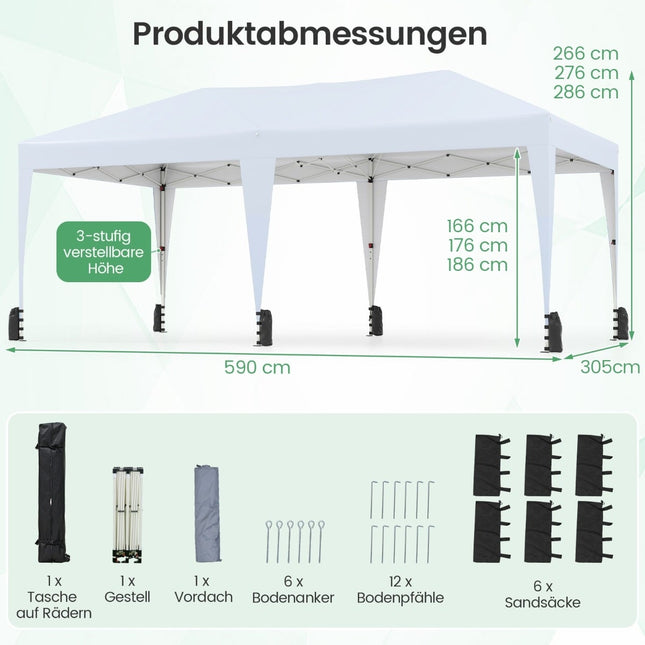3 x 6 m Pop-Up Canopy Tent with UV Protection, White