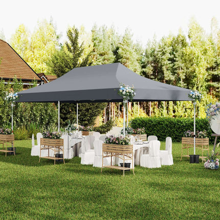 3x6m Pop-Up Gazebo, 6 Sidewalls, Zipper Doors, Grey