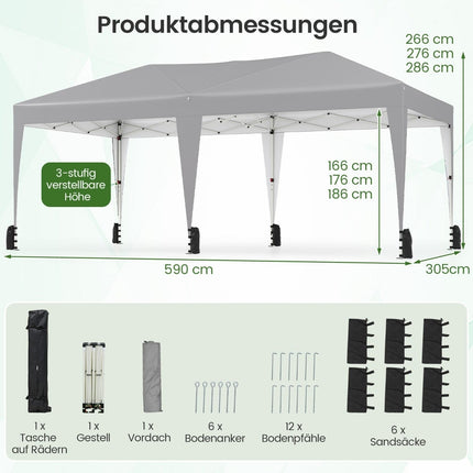 3 x 6 m Pop-Up Pavilion with UV Protection, Grey