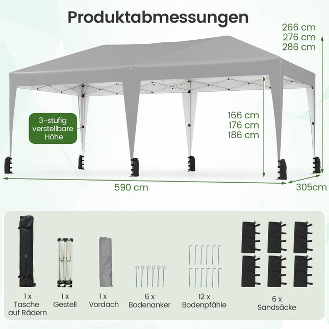 3 x 6 m Pop-Up Pavilion with UV Protection, Grey