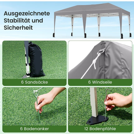 3 x 6 m Pop-Up Pavilion with UV Protection, Grey