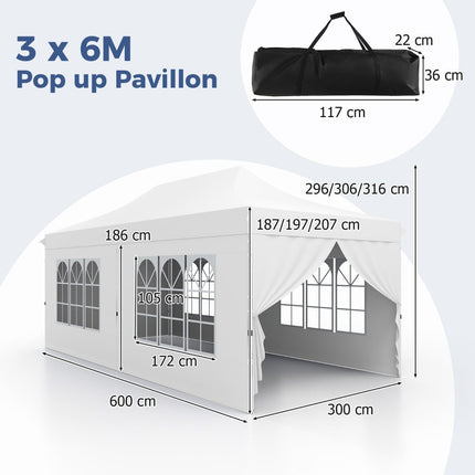 3x6m White Pop-Up Canopy Tent with Removable Walls