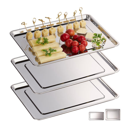 3x serving trays in steel