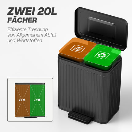 40L Dual Pedal Bin, Metal, 2 x 20L Capacity