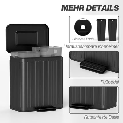 40L Dual Pedal Bin, Metal, 2 x 20L Capacity