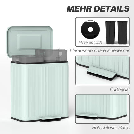 40L Dual Pedal Bin, Metal, 2 x 20L Capacity