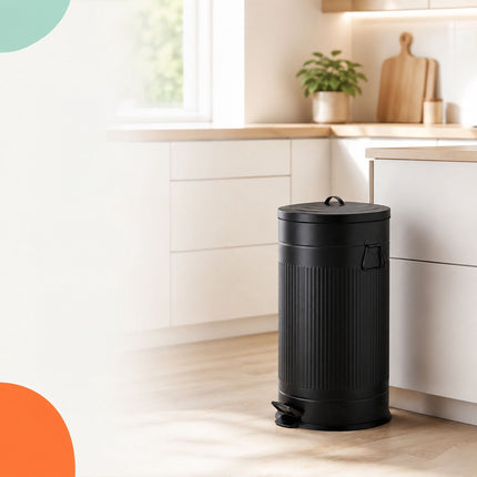40-Litre Black Retro Waste Bin with Foot Pedal
