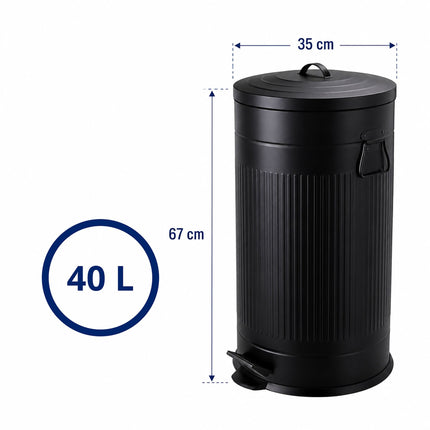 40-Litre Black Retro Waste Bin with Foot Pedal