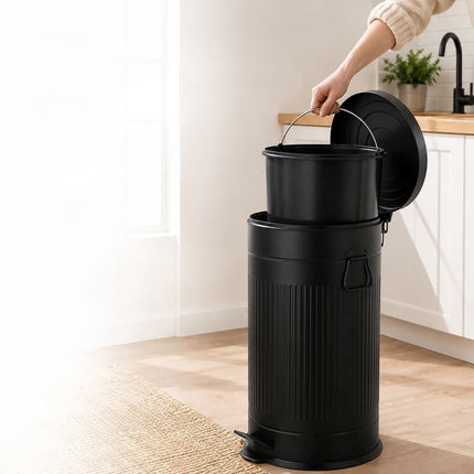40-Litre Black Retro Waste Bin with Foot Pedal