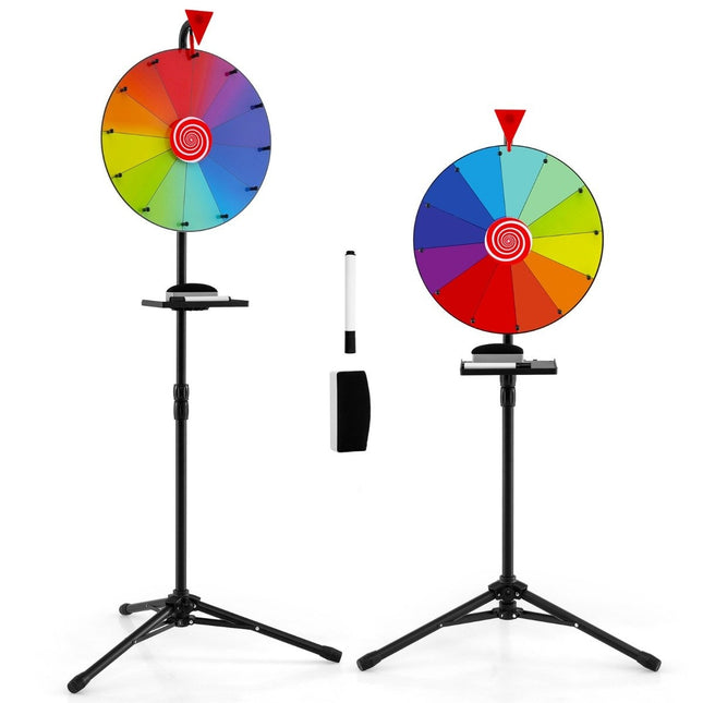 Ø 40 cm wheel of fortune with tripod floor stand. Height-adjustable prize wheel with shelf