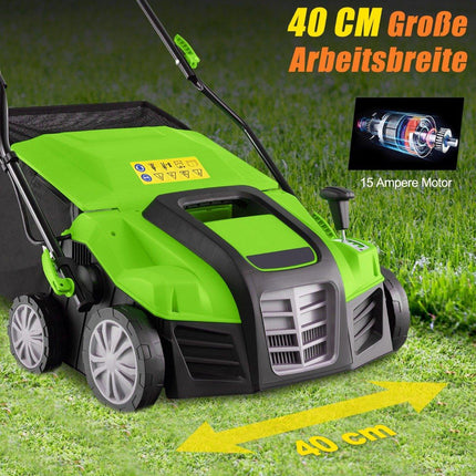 41cm Electric Scarifier &amp; Lawn aerator 15A 2-in-1 lawn scarifier with 3-position height adjustment green