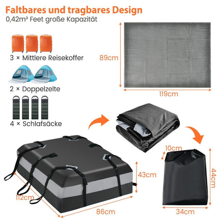 420 L Roof Box for Car with Combination Lock & 6 Door Hooks & Anti-Slip Mat Waterproof Roof Box Gray