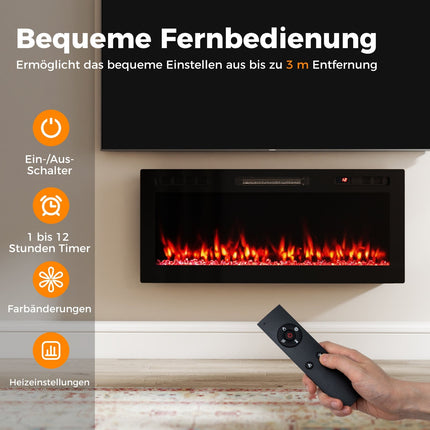 42" Electric Fireplace, 750W/1500W, Wi-Fi, Remote Control