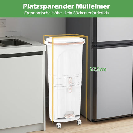 42L Kitchen Trash Can with Lid & 3 Compartments