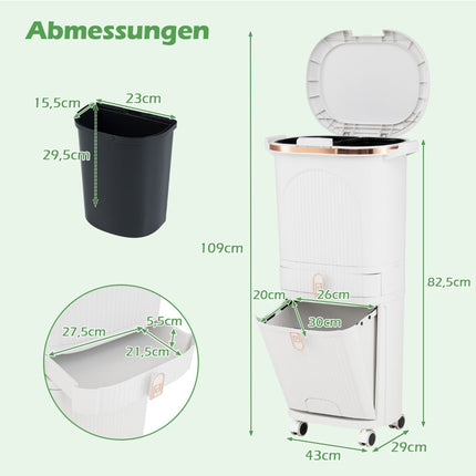 42L Kitchen Trash Can with Lid & 3 Compartments