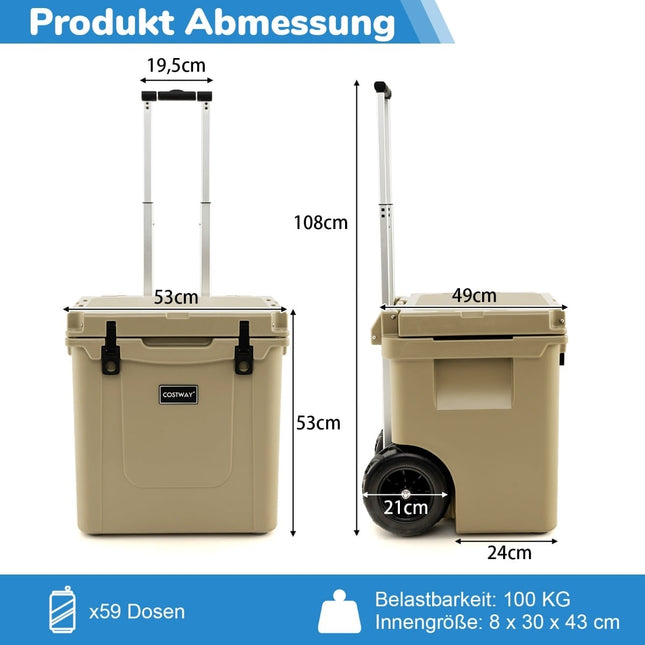 43L Rolling Cooler with Bottle Opener & Telescopic Handle