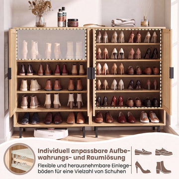 43" Tall 6-Tier Shoe Cabinet with Double Doors, Rattan Decor